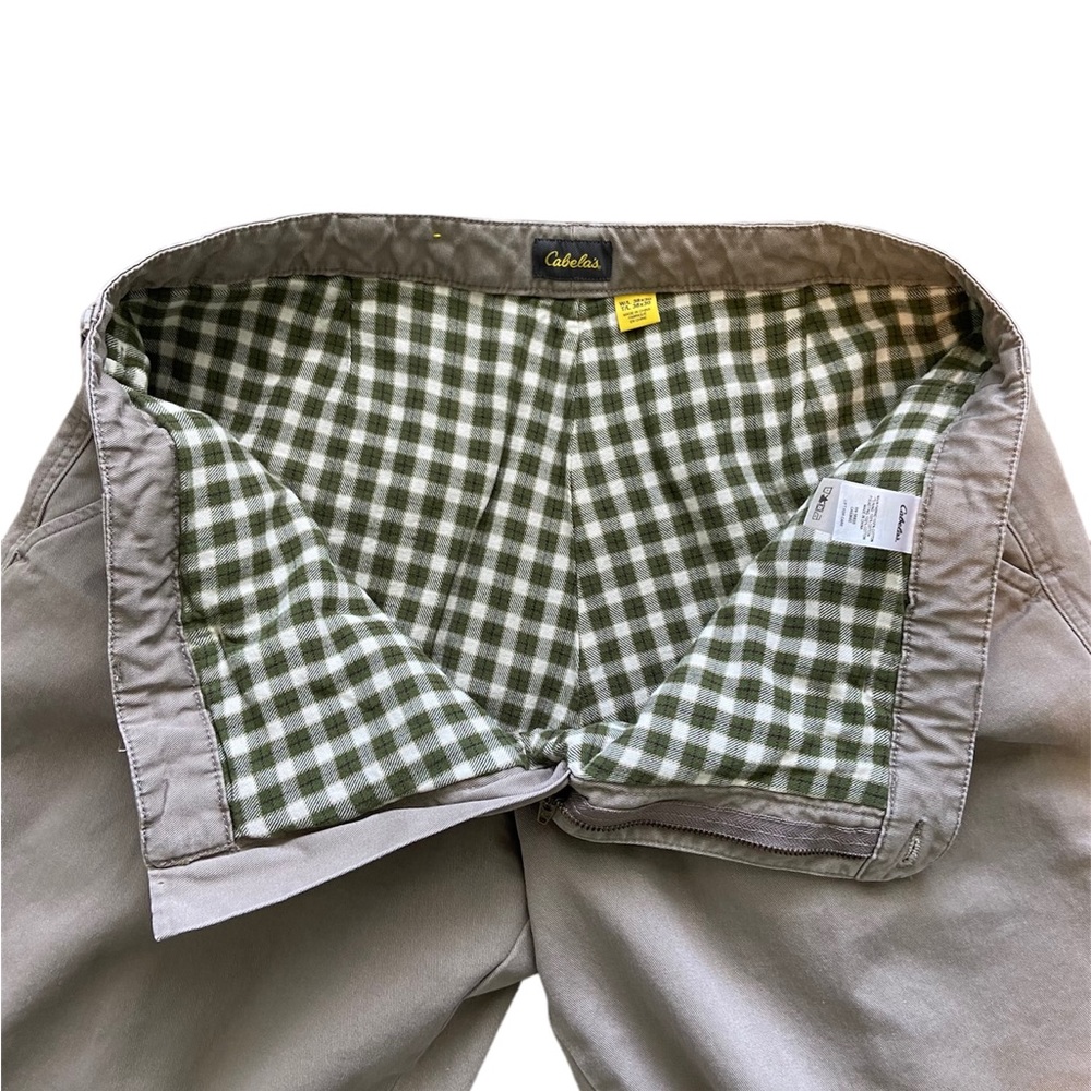 Cabelas Outdoors 37 x 30 Flannel Lined Green Plaid Denim Blue Jeans